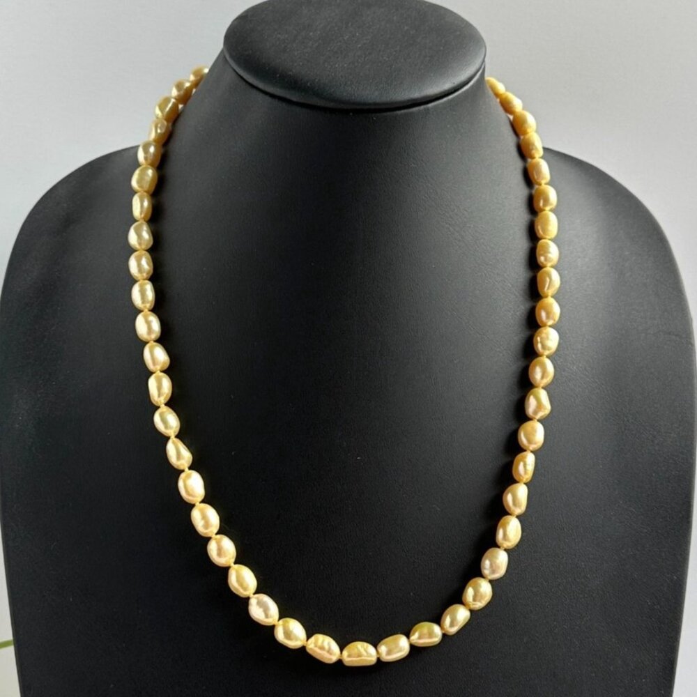 Golden Baroque Pearl Necklace 23"
